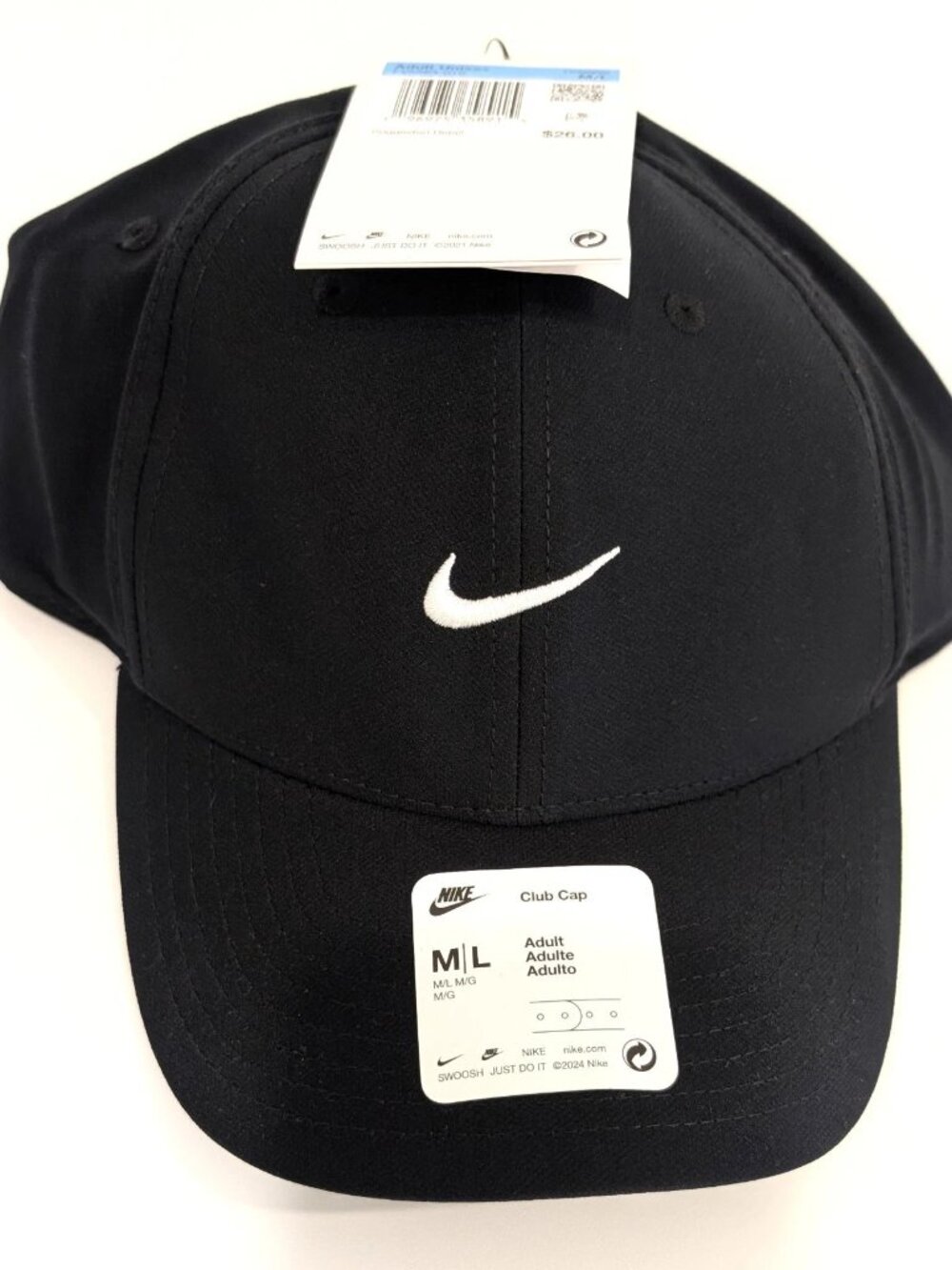 Nike Dri-FIT Club Cap Black Swoosh Dad Hat Adjustable Size M/L NWT